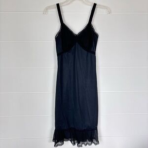 Vintage Rogers 60s Black Lace-Accented Sheer Slip Dress Nylon Size 32